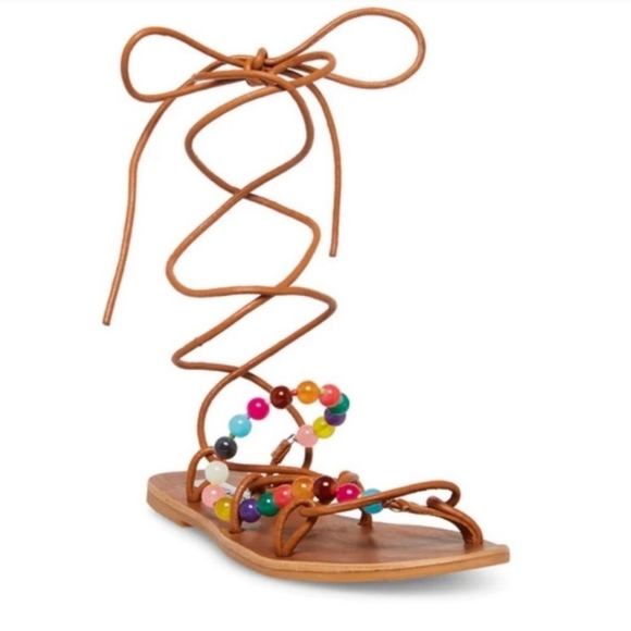 Steve Madden Costa bright beaded gladiator sandals lace up leather 9 - Picture 1 of 6
